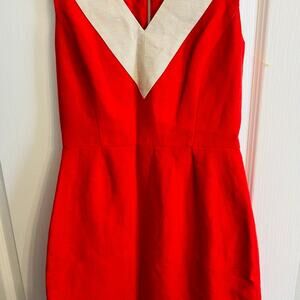 KATE SPADE NEW YORK Red Ivory Linen James Dress Size 0